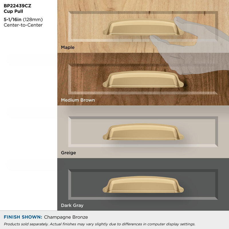 Amerock | Cabinet Cup Pull | Champagne Bronze | 5-1/16 inch (128 mm) Center-to-Center | Stature | 1 Pack | Drawer Pull | Cabinet Handle | Cabinet Hardware 5-1/16 in. Center-to-Center Pack of 1
