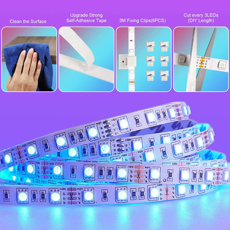 [AUSTRALIA] - Bluetooth LED Strip Lights Music Sync, 16.4FT/5M RGB LED Light Strips for Bedroom 5050 150LEDs Color Changing Neon Lights APP Controlled Dimmable Tape Lights for TV, Bedroom,Party and Home 