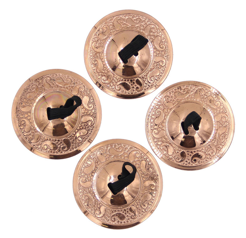 DharmaObjects 2 Pairs Pro Brass Fingers Cymbal Zills Belly Dancing Free Silk Pouch (Copper) Copper