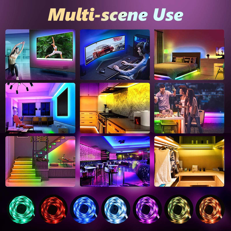 LED Strip Lights 32.8ft, 30m Control Range Bluetooth Color Changing with Music Rhythm 300LEDs 5050 RGB Light Strips Kit APP Control IR Remote Control 29 Scenes Mode Led Light for Bedroom TV Party Home