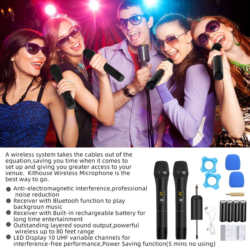 Depusheng W2 UHF Wireless Microphone System Handheld LED Mic UHF Speaker with Portable Receiver