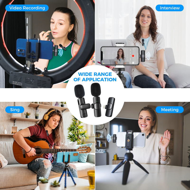 Gimpro Wireless Lavalier Microphone for iPhone, Clip on Microphone for Video Recording Interview Podcast Vlog YouTube, Wireless-lavalier-Mic-iPhone-Recording