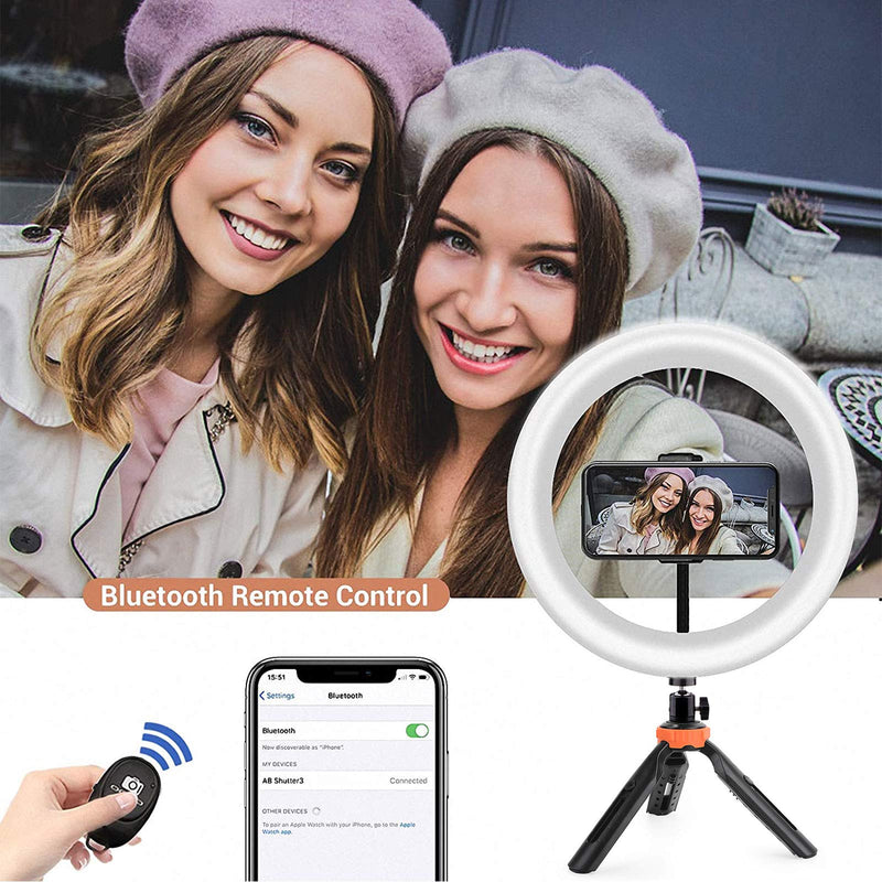 ERUW Ring Light with Tripod Stand & Phone Holder for Live Stream/Makeup, Mini Led Camera Ringlight for YouTube Video/Photography (White_10'') White_10''