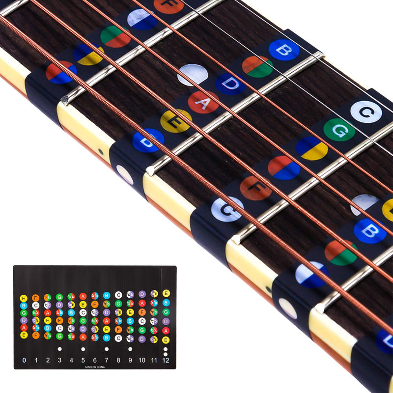 LUTER 2Pcs Guitar Fretboard Stickers and 10Pcs Guitar Picks, 6 Strings Acoustic Guitar Fingerboard Frets Note Decal Stickers for Learning Beginner