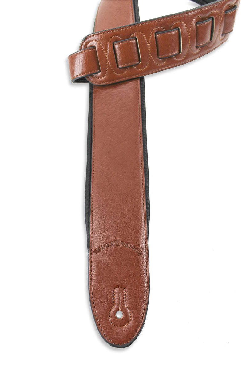 Walker & Williams G-28 Chestnut Brown Semi-Gloss Bullnose Guitar Strap with Padded Glove Leather Back