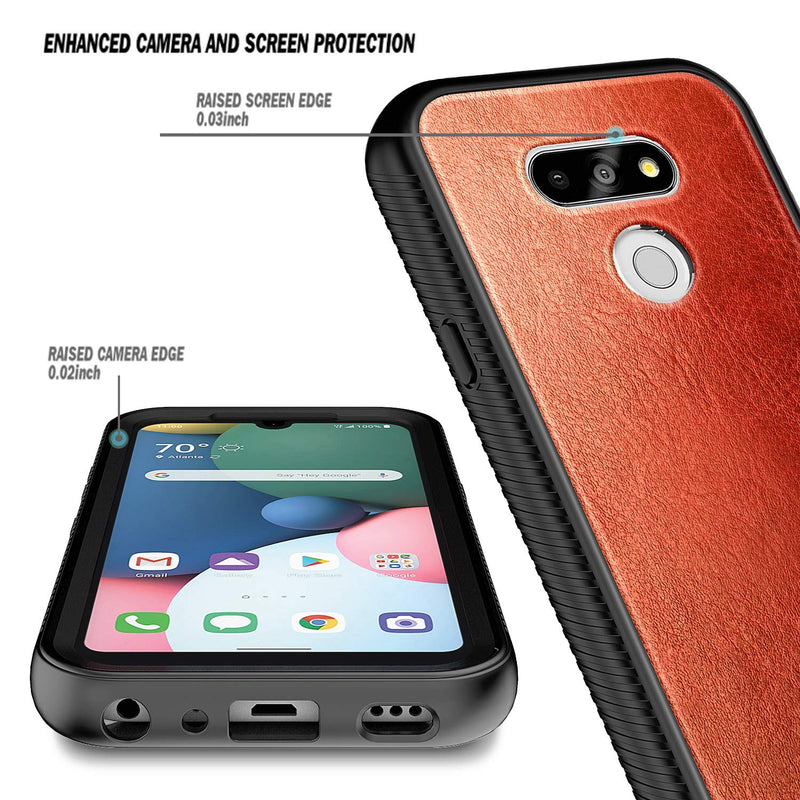 E-Began Case for LG Phoenix 5, K31 Rebel (L355DL) with [Built-in Screen Protector], Full-Body Protective Case Cover for LG Aristo 5/K31/Tribute Monarch/K8X/Fortune 3/Risio 4 -Cowhide Leather Brown