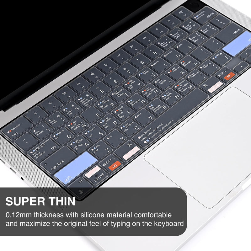 EooCoo Keyboard Cover Skin with MAC OS Shortcut Hot Keys for 2023 MacBook Air 15" M2 (A2941), 2022 MacBook Air 13.6" M2 (A2681), 2023-2021 MacBook Pro 14" 16" M2 M1 (A2779 A2442 A2780 A2485), Silicone for Air 15"/ Air 13.6" / Pro14" / Pro16"