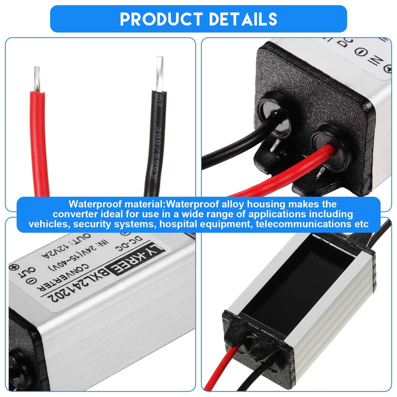 DC 24V to 12V Power Buck Converter Voltage Transformer Waterproof Regulator Reducer Module 2A 24W Power Supply Adapter for Auto Vehicle Boat Solar System, Accept DC15-40V Inputs (2) 2