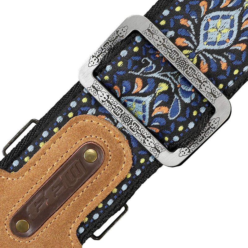 M33 Guitar Strap Vintage Woven Collection Strap Set For Acoustic, Bass and Electric Guitars Includes Strap Button + Locks +Picks. Awesome Christmas Gift for Men & Women Guitarists Blue