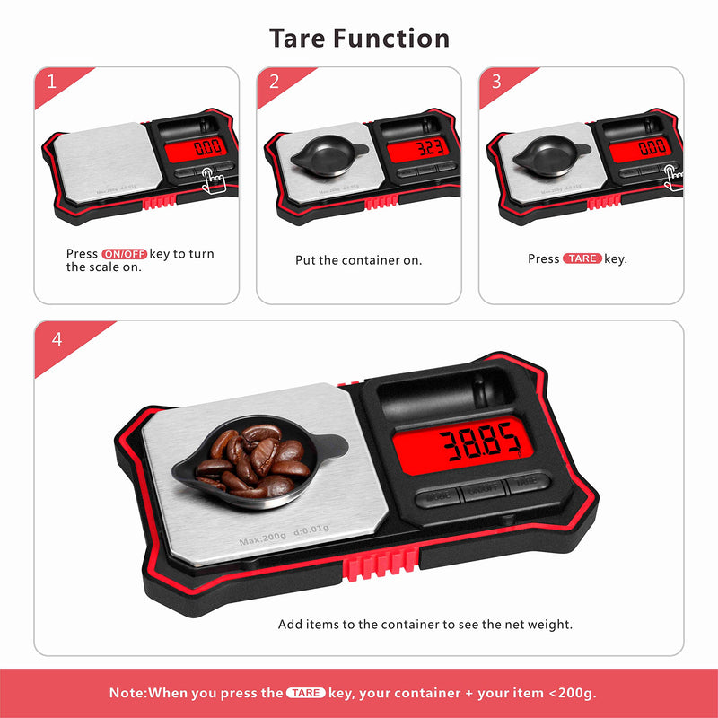 Fuzion Digital Pocket Scale, 200g x 0.01g Jewelry Gram Scale, 6 Units Conversion, LCD Back-Lit Display, Use for Jewelry/Medicine/Food/Powder/Herb(Battery Included) Red