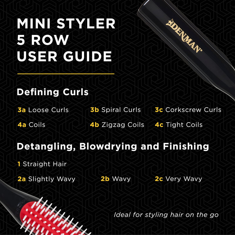 Denman Classic Styling Brush 5 Row D14 - Hair Brush for Separating, Shaping & Defining Curls - Blow-Drying, Styling & Detangling Brush - Black