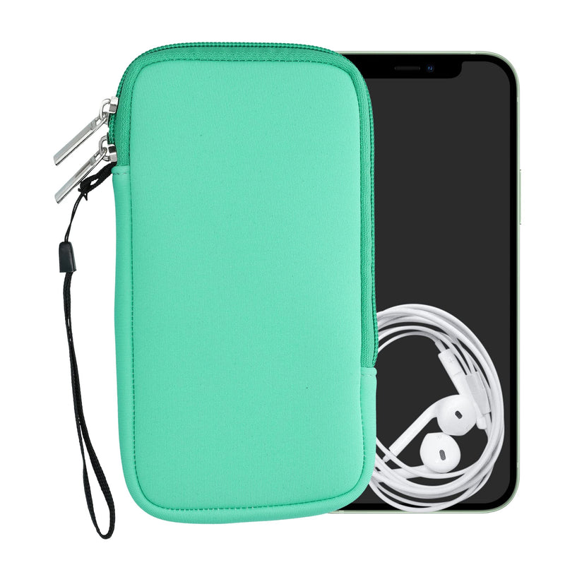 kwmobile Neoprene Phone Pouch Size XL - 6.7/6.8" - Universal Cell Sleeve Mobile Bag with Zipper, Wrist Strap - Mint XL - 6,7/6,8"