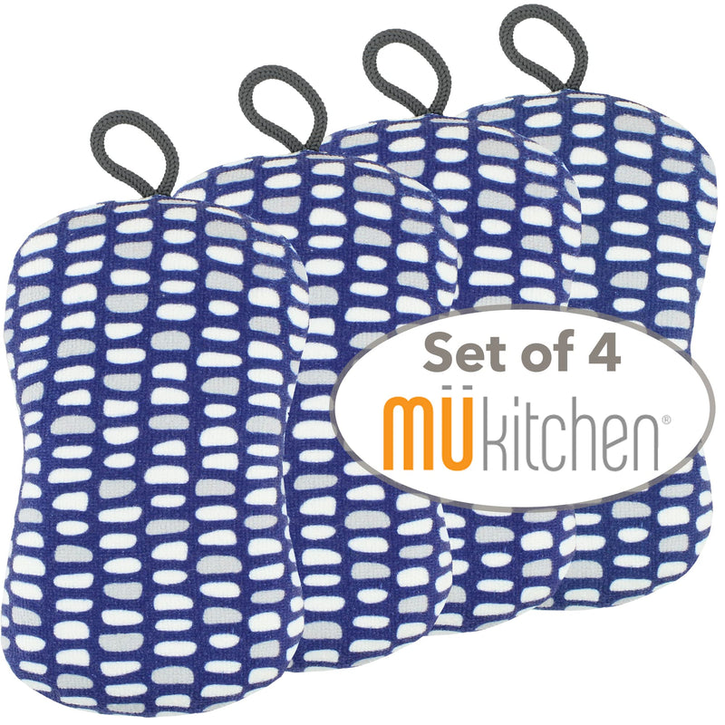 [AUSTRALIA] - MÜkitchen | Sponge for Dishes and Household Cleaning | Microfiber Print & a Non-Scratch Scrub Pad | Machine Washable & Reusable | Set of 4 | Stones 