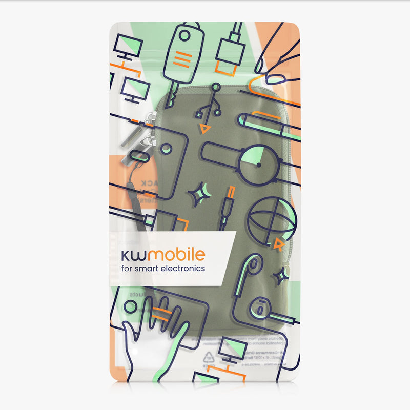 kwmobile Neoprene Phone Pouch Size XL - 6.7/6.8" - Universal Cell Sleeve Mobile Bag with Zipper, Wrist Strap - Dark Green XL - 6,7/6,8"