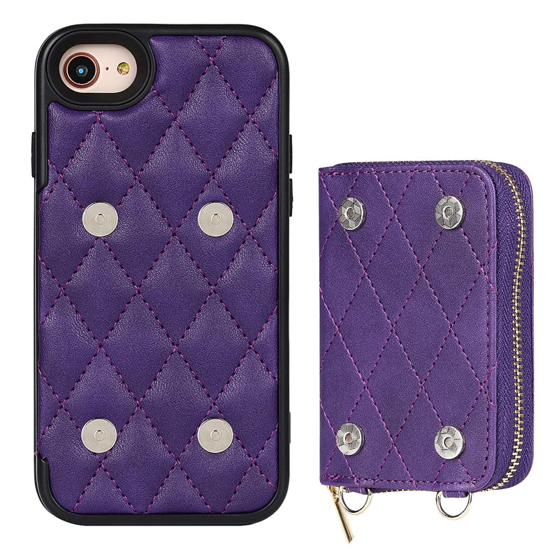 Jaorty Crossbody Detachable 2 in 1 Wallet Case for iPhone 7/8 and iPhone SE 2020/2022 (3rd Gen),Case with Zipper Card Holder Bag Wrist Strap Lanyard Purse Compatible with iPhone 7/8 4.7 inch,Purple Purple