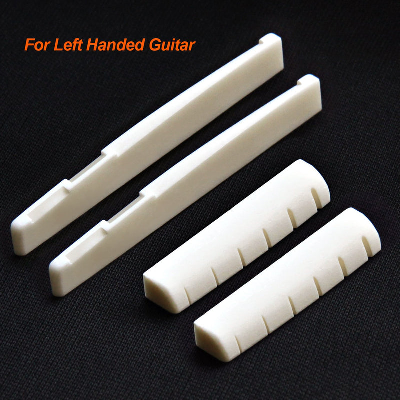 For a Left Handed Guitar - 2 Sets 4pcs 6 String Acoustic Guitar Bone Bridge Saddle and Nut Made of Real Bone by Blisstime