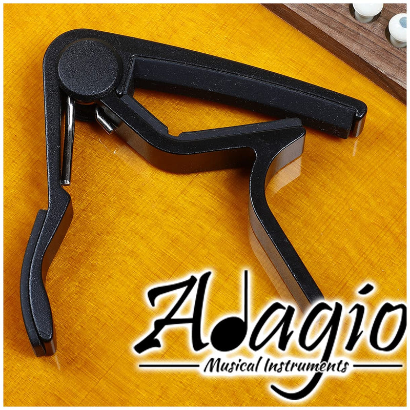 ADAGIO PRO Capo With 5x Free Picks For Acoustic Or Electric Guitars. Accessory Capotastos also suitable for ukulele and banjo strings (Black) Black