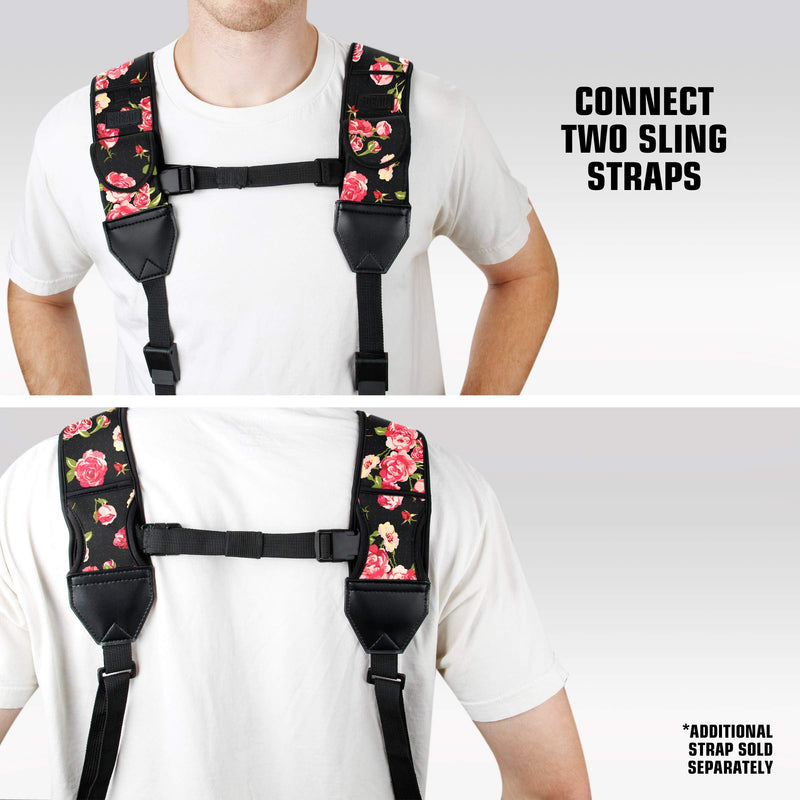 USA GEAR Camera Sling Shoulder Strap with Adjustable Neoprene, Safety Tether, Accessory Pocket, Quick Release Buckle - Compatible with Canon, Nikon, Sony and More DSLR and Mirrorless Cameras (Floral) Floral