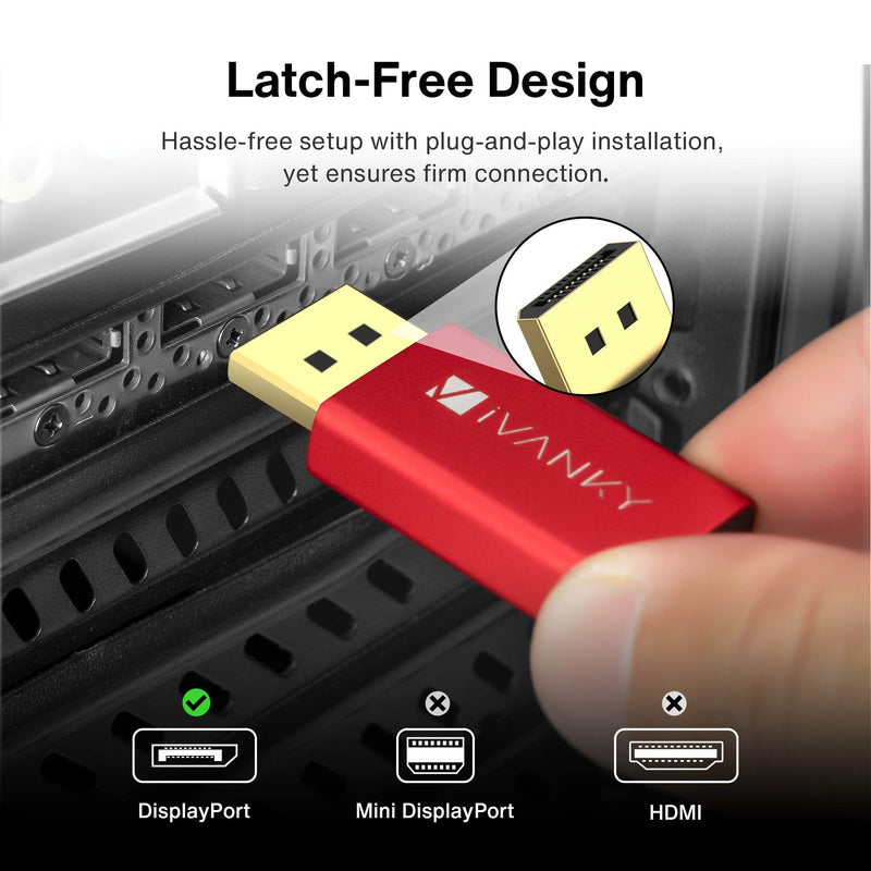DisplayPort Cable 6.6ft/Red, iVANKY DP Cable, [4K@60Hz, 2K@165Hz, 2K@144Hz], Nylon Braided High Speed DisplayPort 1.2 Cable, Compatible with PC, Laptop, TV 6.6 Feet Red