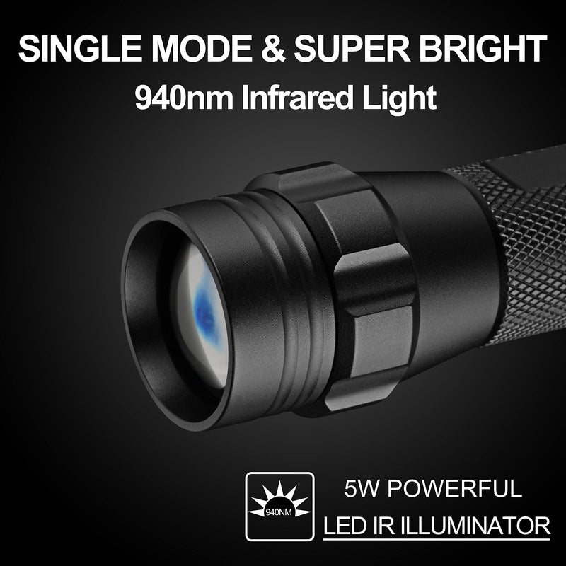 [AUSTRALIA] - ULTRAFIRE 940nm IR Flashlight for Night Vision, Infrared Light LED IR Illuminator, Zoomable IR Lights are Invisible to The Human Eye - Use with Night Vision Gear (Infrared 940nm Light) Infrared 940nm Light 