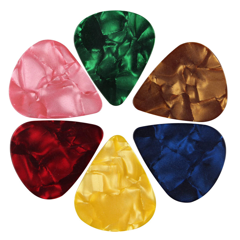 Futheda 2 Pieces Leather Plectrum Holder Case Keyring and 6 Pieces Doubled Sided Colorful Celluloid Material Guitar Picks Plectrums for Electric, Acoustic, or Bass Guitar 0.96mm