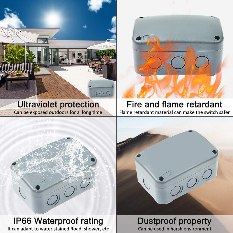 Nineleaf 1PK Outdoor Junction Box ABS Plastic Dustproof IP66 Waterproof Universal Electrical Boxes Project Enclosure Grey 4 7/8" 3 1/4" 2 1/4" inch (125x86x62mm) fit 20mm Cable Gland for Outdoor Use 125x86x62mm