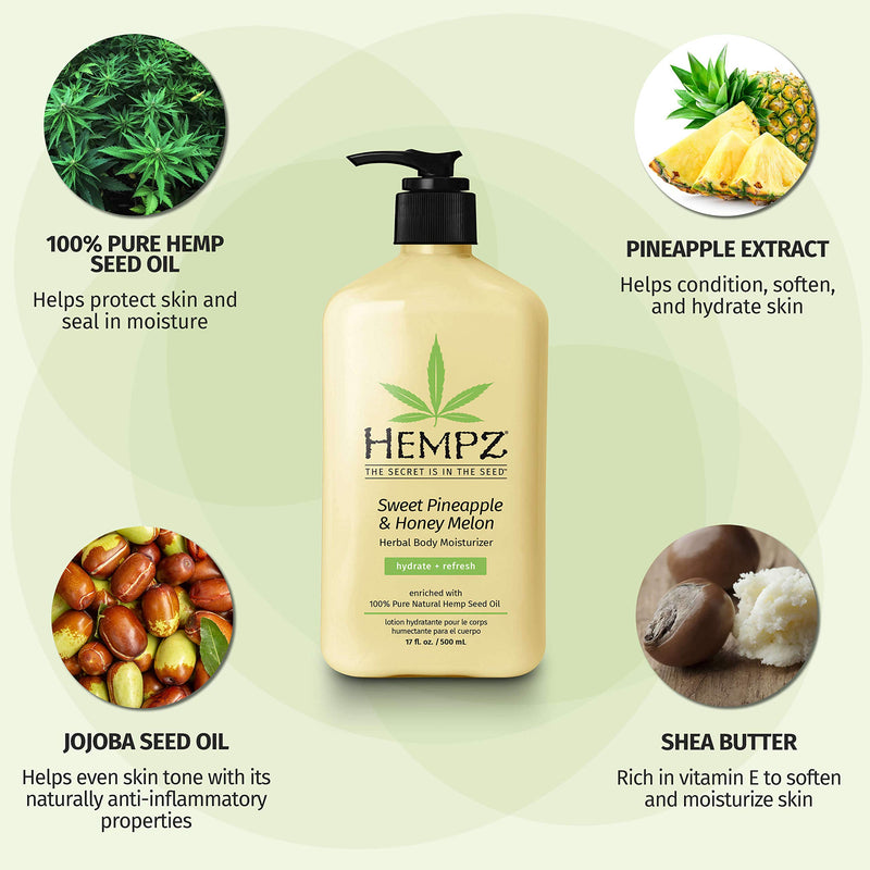 Hempz Sweet Pineapple & Honey Melon Moisturizing Skin Lotion, Natural Hemp Seed Herbal Body Moisturizer with Jojoba, Natural Extracts, Vitamins A and E, 2.25 oz SWEET PINEAPPLE &HONEY MELON 2.25 Fl Oz (Pack of 1)