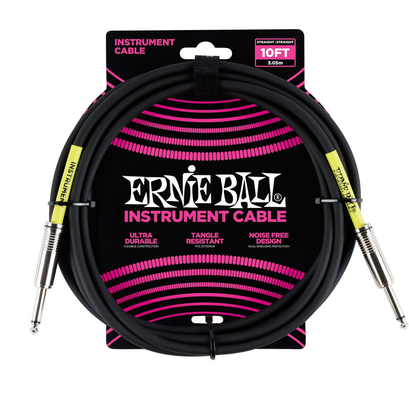 Ernie Ball Instrument Cable, Straight/Straight, 10ft, Black (P06048) 10 feet