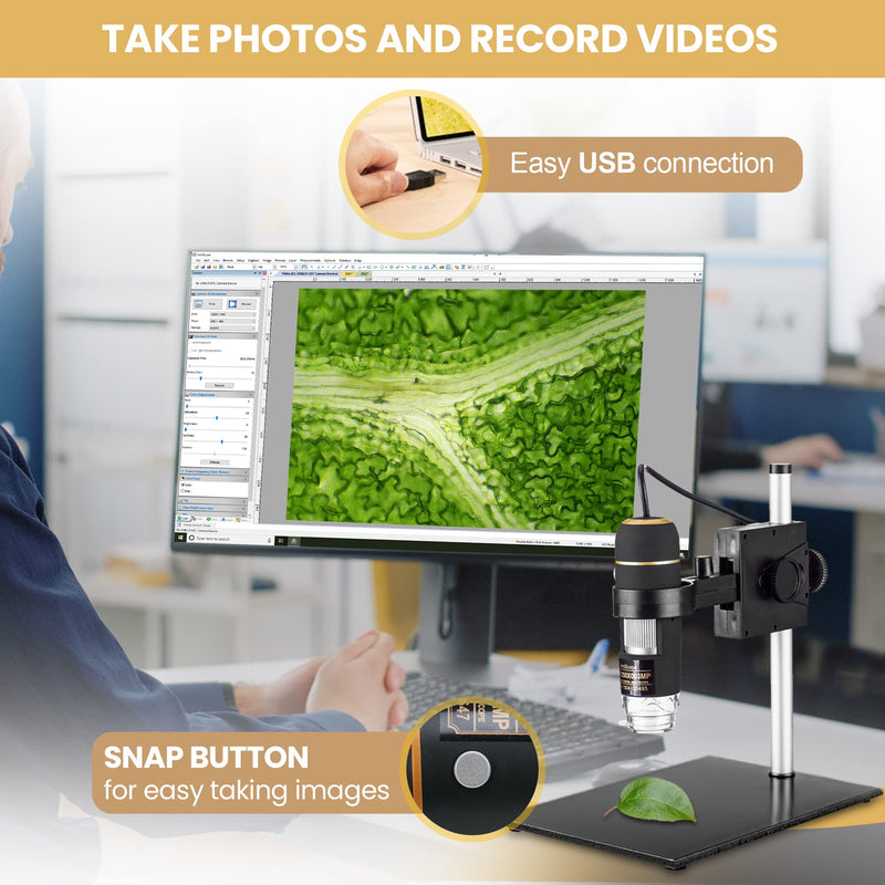 Amscope UTP200X003MP Digital 2MP USB Microscope, 10X-200X Magnification, Built-In Eight LED Light Source, Table Stand, Includes Software CD