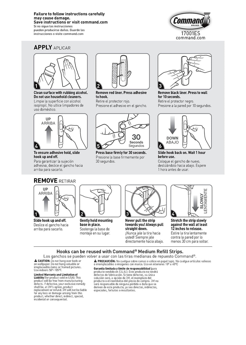 Command Medium Utility Hooks, White, 2-Hooks, 4-Strips, Organize Damage-Free 2 Hooks