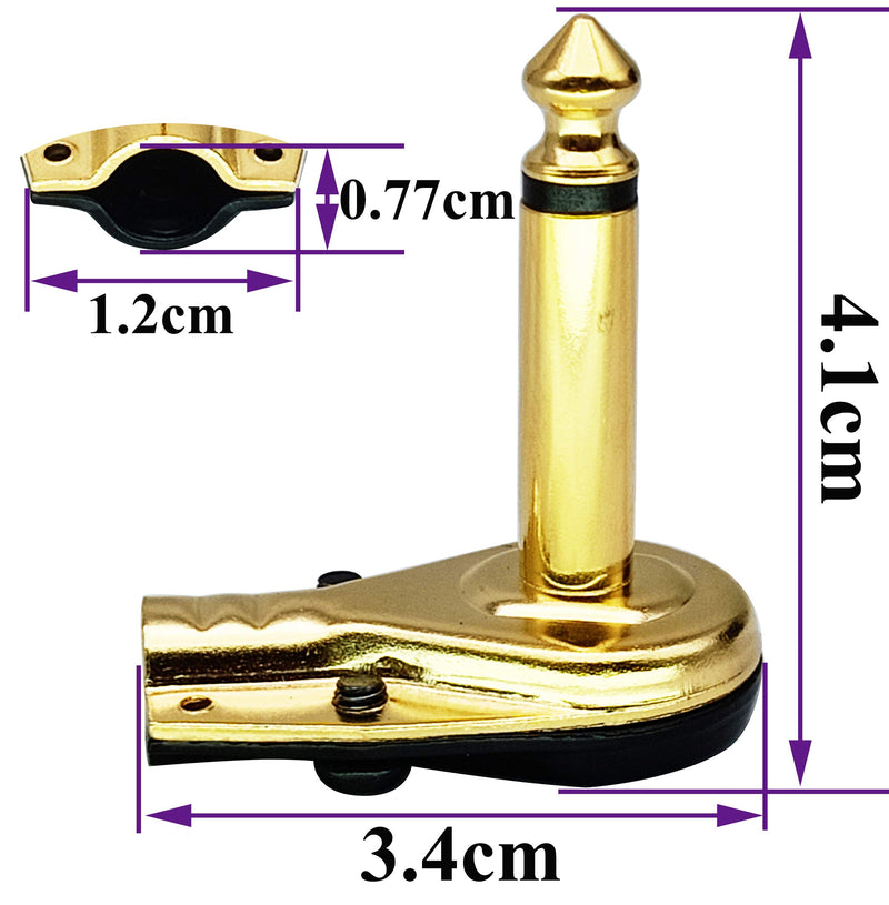 AAOTOKK 90 Degree 6.35MM Adapter Golden Plated Right Angle 6.35mm 1/4 Inch TS Mono Male Flat Pancake Style Plugs Connectors for Speaker,Patch Cable,Guitar.(4 Pack)