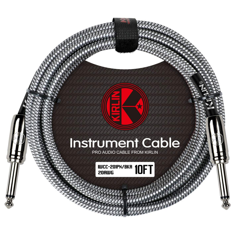 Kirlin IWC201PNBK-10FT Fabric Straight Instrument Cable Guitar Lead, Black, 10 ft