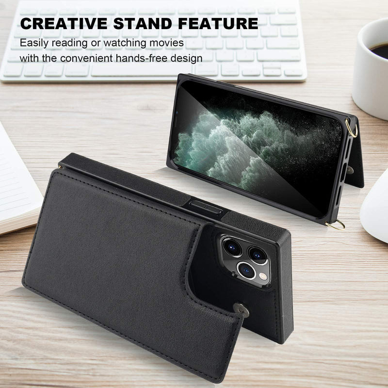 Bocasal Crossbody Wallet Case for iPhone 11 Pro Credit Card Holder PU Leather Kickstand Shockproof Detachable Cross Body Strap Lanyard Magnetic Closure 5.8 inch(Black) Black For iPhone 11 Pro 5.8 inch display