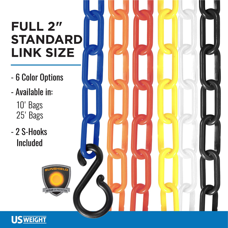 US Weight (Made in USA) 2" x 25' Black Plastic Safety Chain ft. SunShield UV Resistant Technology 25 ft
