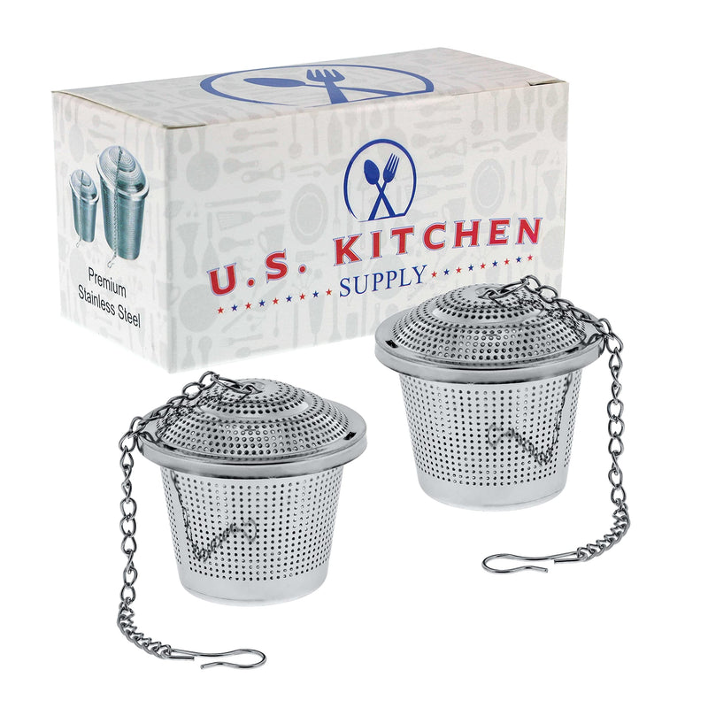 U.S. Kitchen Supply - 2 Premium Stainless Steel Tea Ball Strainer Infusers - 2" Size with Micro Perforated Mesh - Steep Loose Leaf Tea, Herbal, Spices & Seasonings - Teapot, Tea & Coffee Cup Mug