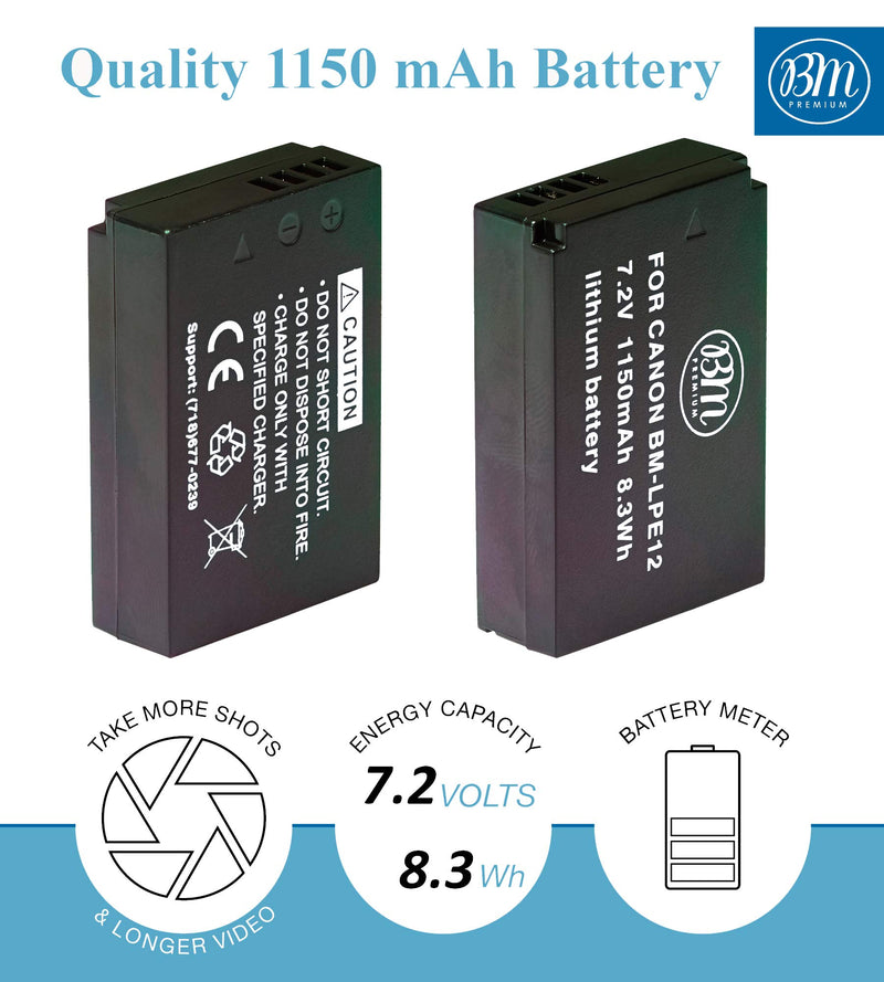 [AUSTRALIA] - BM Premium LP-E12 Battery and Charger Kit for Canon EOS-M, EOS M2, EOS M10, EOS M50, EOS M50 Mark II, EOS M100, EOS M200, SX70 HS, Rebel SL1 Cameras 
