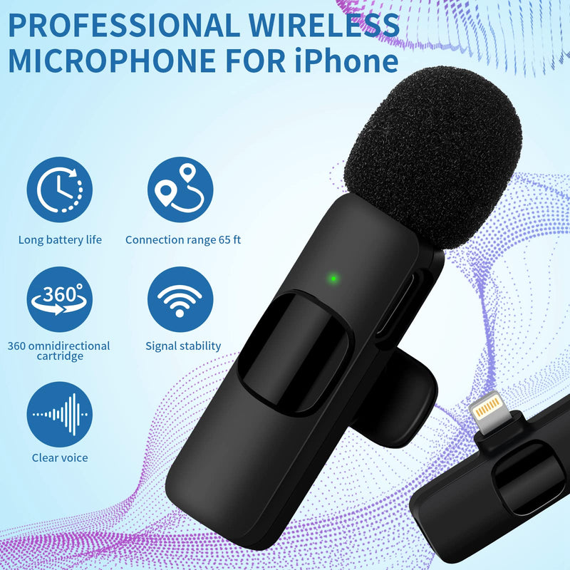 Wireless Microphone for iPhone iPad iPod, Professional Wireless Clip-on Mic, Portable Wireless Lavalier Microphone, Plug-Play Microphone for Video Recording, TikTok, Facebook, YouTube,Live Stream