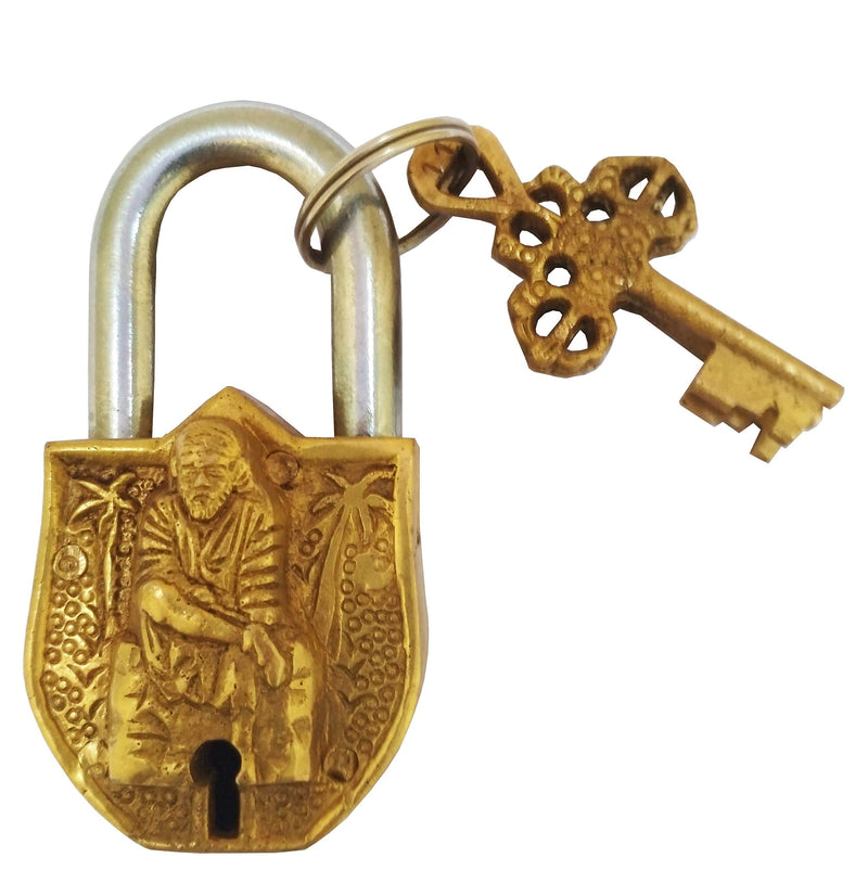 Purpledip Handmade Brass Padlock Lock Shirdi Saibaba (10012)