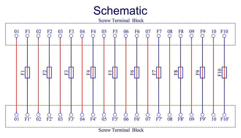 OONO Screw Mount 20 Position Screw Terminal Block Distribution Module with 10 Channel Fuses