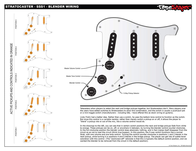 ToneShaper Guitar Wiring Kit, For Fender Stratocaster, SSS1 (Blender Wiring)