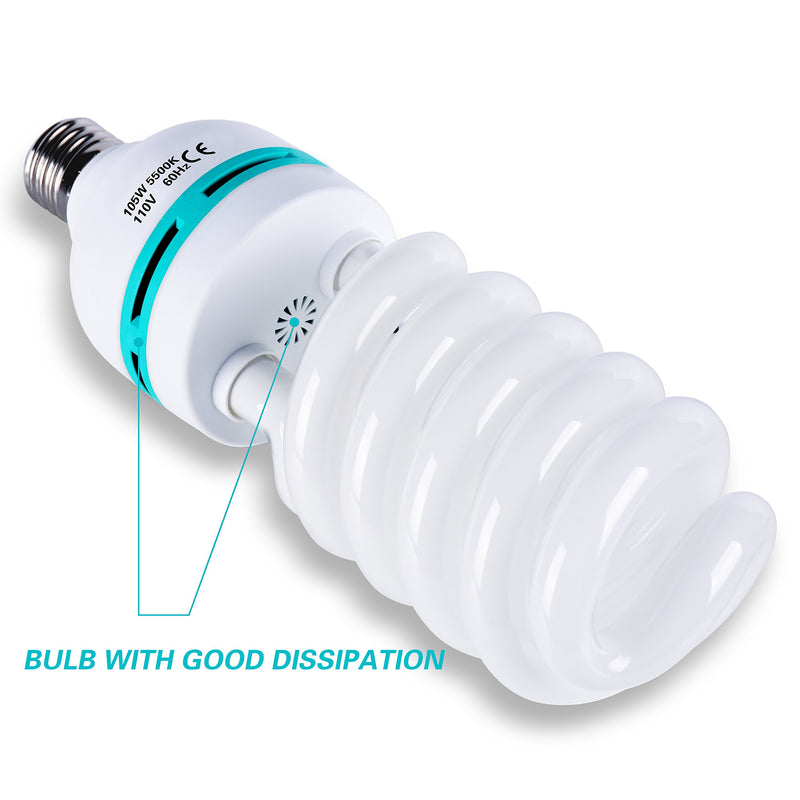 Emart Full Spectrum Light Bulb, 2 x 105W 5500K CFL Daylight for Photography Photo Video Studio Lighting