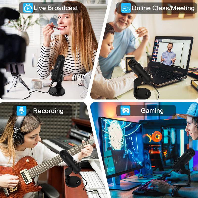 [AUSTRALIA] - ZealSound USB Microphone,Condenser Computer PC Mic,Plug&Play Gaming Microphones for PS 4&5.Headphone Output&Volume Control,Mic Gain Control,Mute Button for Vocal,YouTube Podcast on Mac&Windows(Black) 