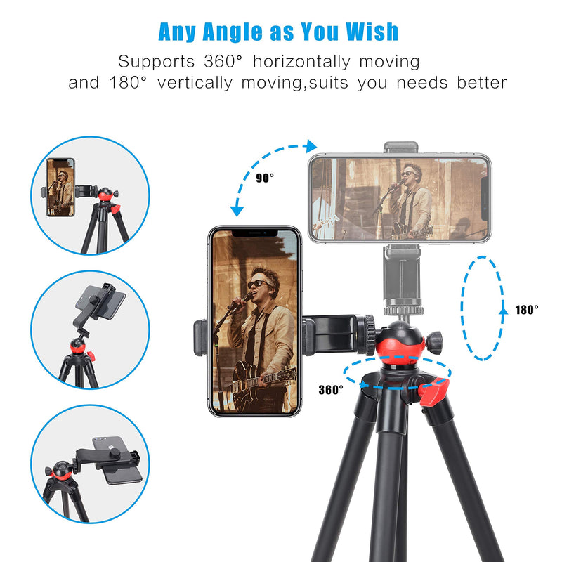 Phone Tripod Stand with Rotating Phone Holder Remote Shutter and Carry Bag，Compatible with iPhone/Android/Light Camera, Perfect for Tiktok,Selfie, Video, Live Stream, Vlogging, YouTube
