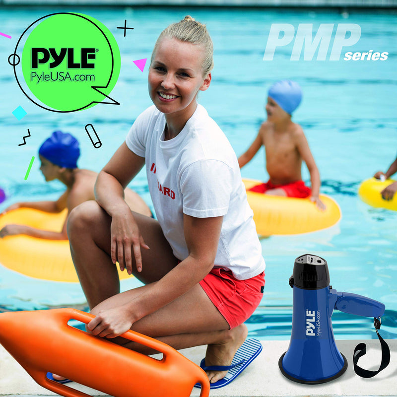 Pyle PMP21BL Portable Megaphone Speaker Siren Bullhorn - Compact and Battery Operated with 20 Watt Power, Microphone, 2 Modes, PA Sound and Foldable Handle for Cheerleading and Police Use, Blue