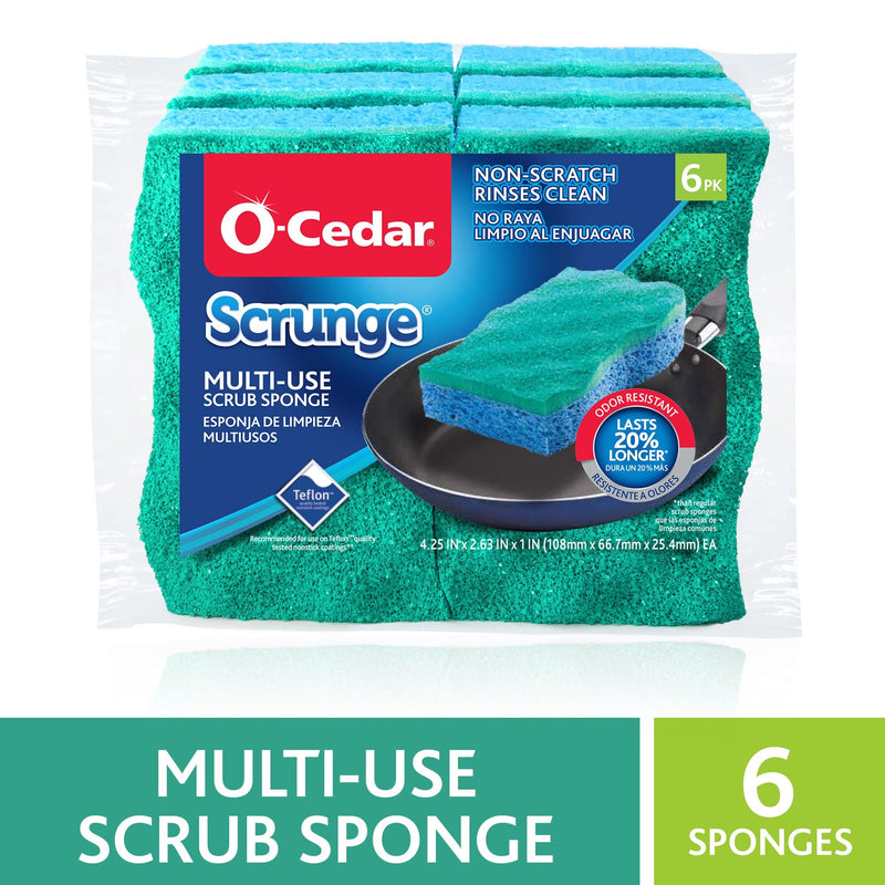 O-Cedar Scrunge Multi-Use (Pack of 6) Non-Scratch, Odor-Resistant All-Purpose Scrubbing Sponge Safely Cleans All Hard Surfaces in Kitchen and Bathroom, 6 Count (Pack of 1), Blue