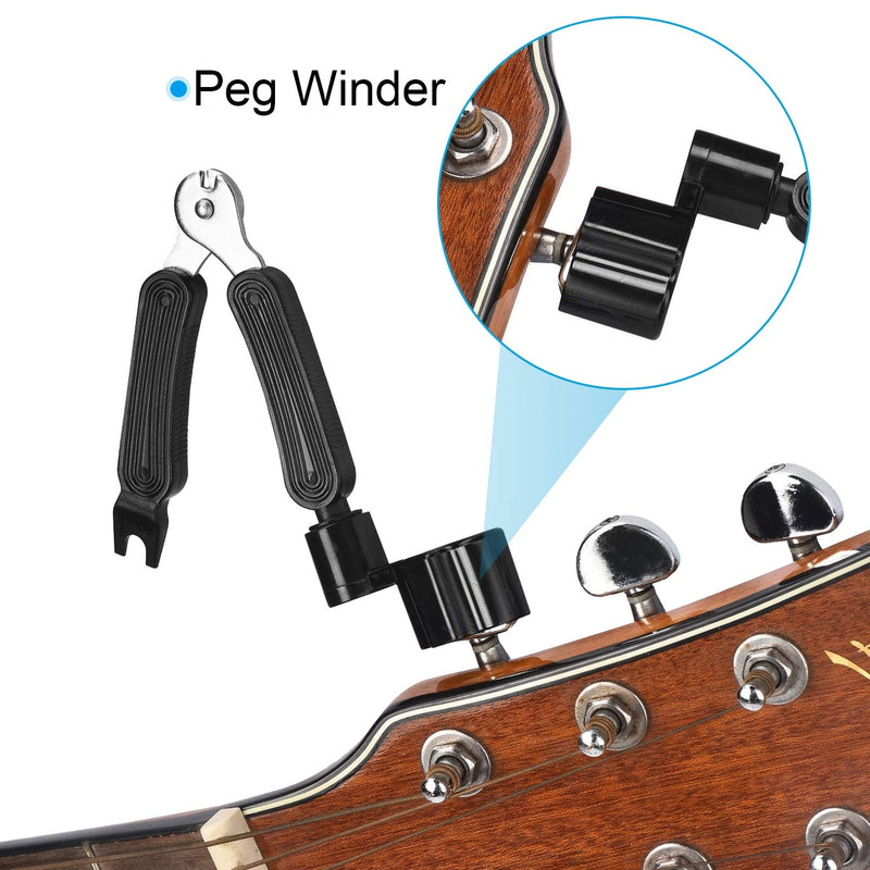 MOREYES Acoustic Guitar Strings Bridge Pins Guitar Saddle Nut Tuner and Pin Puller Strings Winder Strings Clipper 3 in 1 Tool