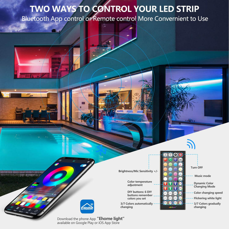 [AUSTRALIA] - 32.8ft LED Strip Lights APP Control Color Changing Rope Lights with Remote, Music Sync Built-in Mic, SMD 5050 RGB Light Strips RGB LED Strip (32.8Ft APP+Remote+Mic+3-Button Switch) 