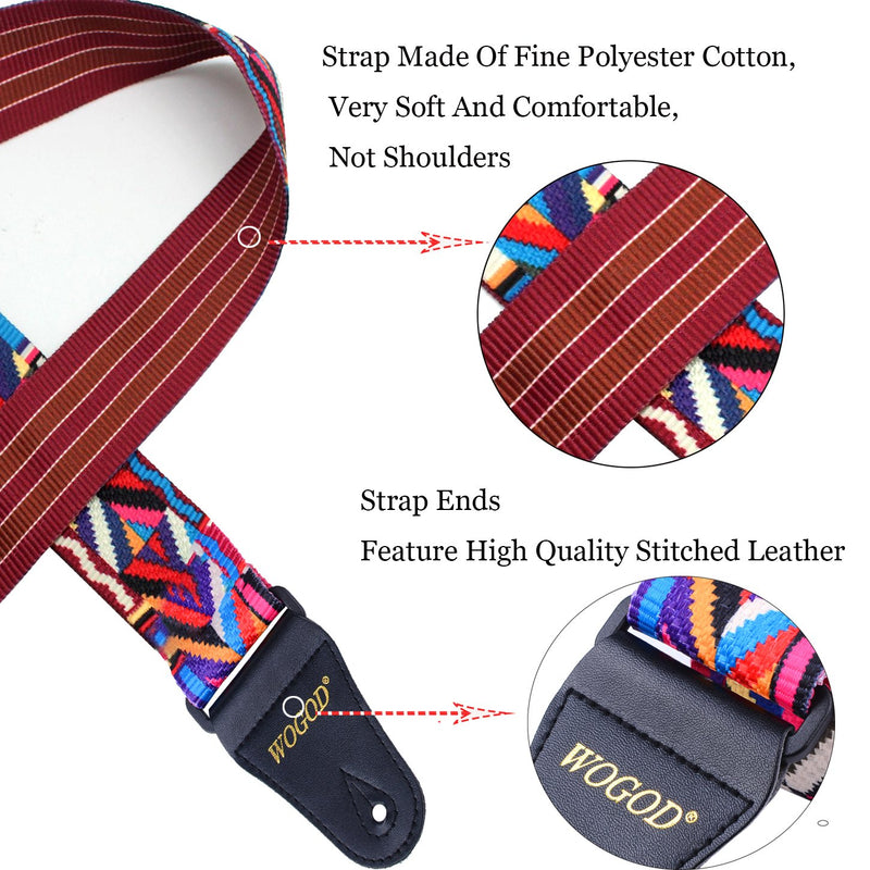 Guitar Strap Electric/Acoustic Guitar Straps - Jacquard Pattern Polyester Cotton Guitar Strap High Grade Leather Ends