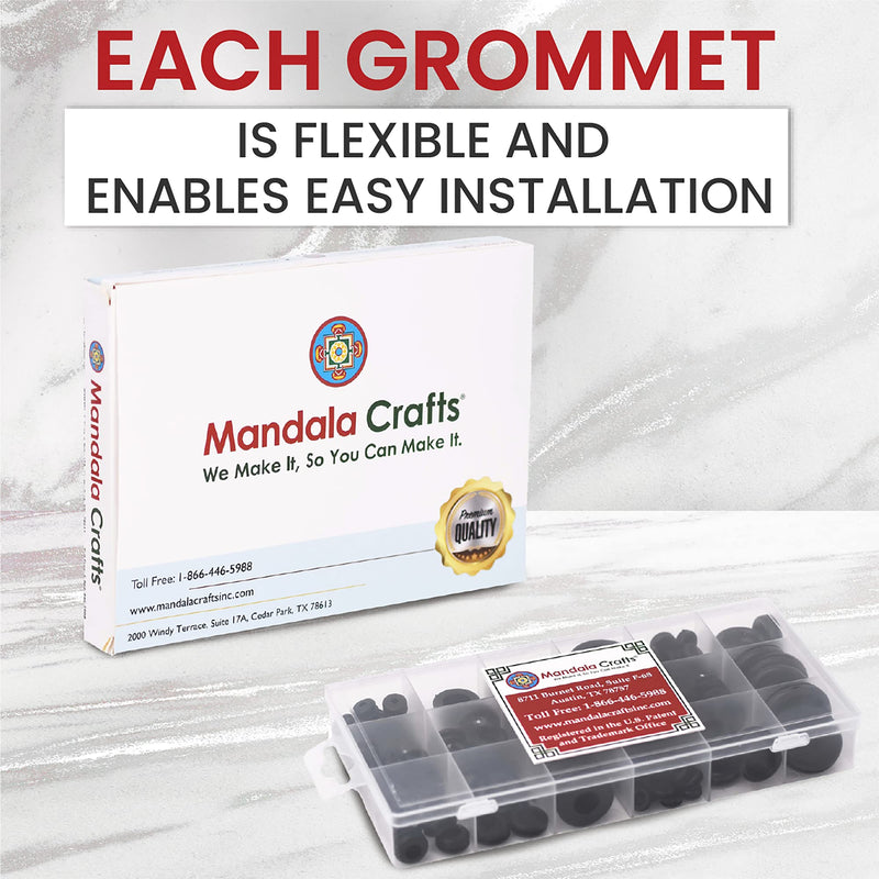 Mandala Crafts Rubber Grommet Kit Eyelet Ring Rubber Gasket Assortment - 125 Rubber Plugs for Holes - Rubber Grommets for Wiring Automotive Plumbing Electrical Firewall Cable Wire