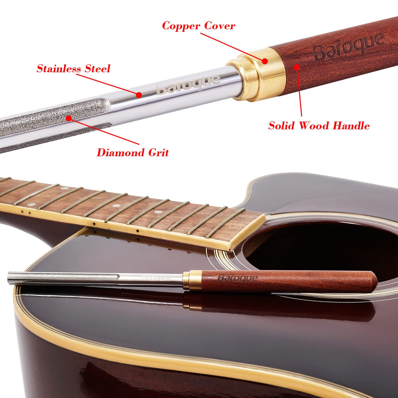 Guitar Fret Crowning Edge File with 3 Crowning Grooves & 1 Full Flat Grit Side, Mini Diamond Guitar Fret End Dressing File, Professional Luthier Repair Tool for Guitar, Bass, Ukulele, Banjo